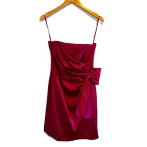 White House Black Market NWT Burgundy Satin Cocktail Dress Bow Detail Size 8